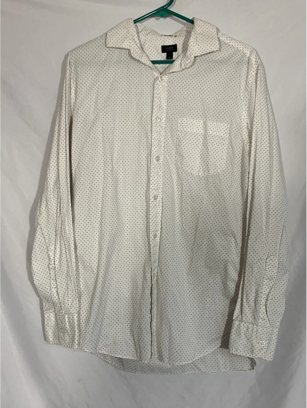 Men's J. Crew Ludlow 120's 2-Ply White With Polka Dots Shirt-Medium